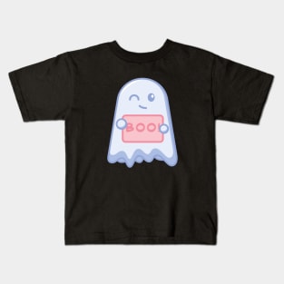 Cute ghost with BOO! sign Kids T-Shirt
